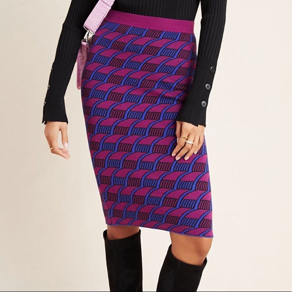 Anthropologie Patterned Sweater Pencil Midi Skirt Size XL NWT